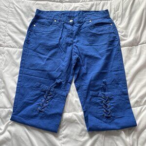 Vintage 90s Y2K Hip Hop Womens Size 8 Blue Capri Pants Casual Linen Blend Beach